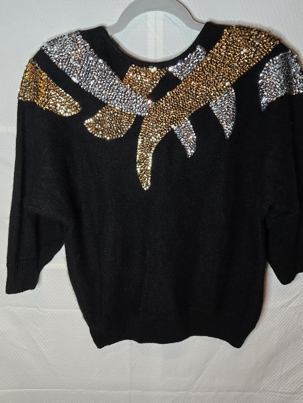 Wool/Angora Blend 80s Sweater With Gold & Silver Sequin Embellishment